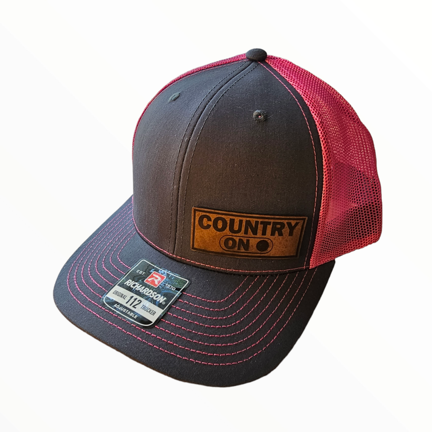 Country On Side Leatherette Patch Snapback Hat (Black, Camo, Pink)