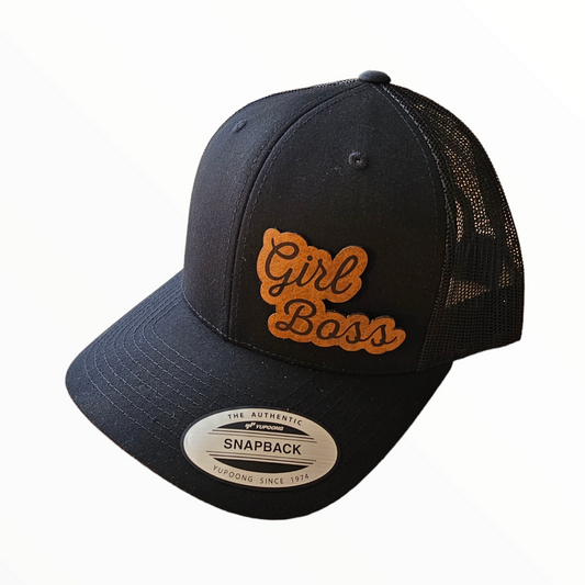 Girl Boss Side Leatherette Patch Snapback Hat (Black, Camo, Pink)