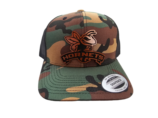 Hornets Leather Patch Snapback Hat (Black or Camo)
