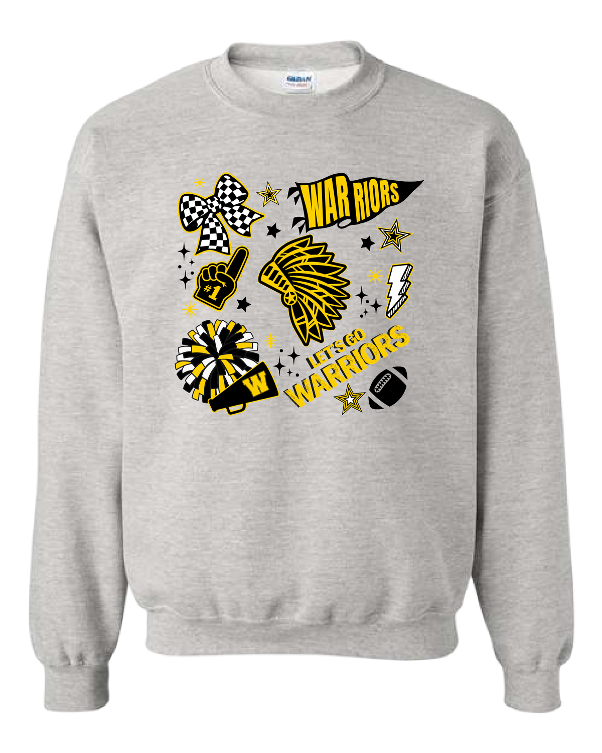 Let's Go Warriors Football and Poms Hoodie/Crewneck/Tee