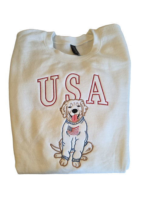 Embroidered USA Doggy Tee or Crewneck