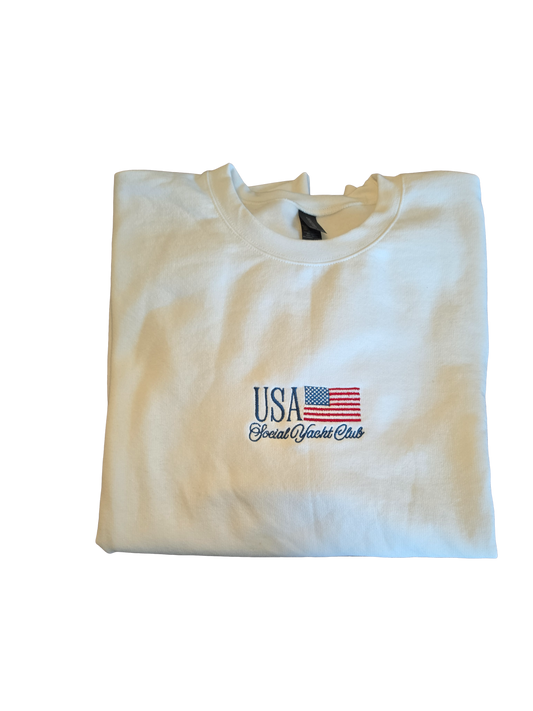 Embroidered USA Social Yacht Club Tee or Crewneck
