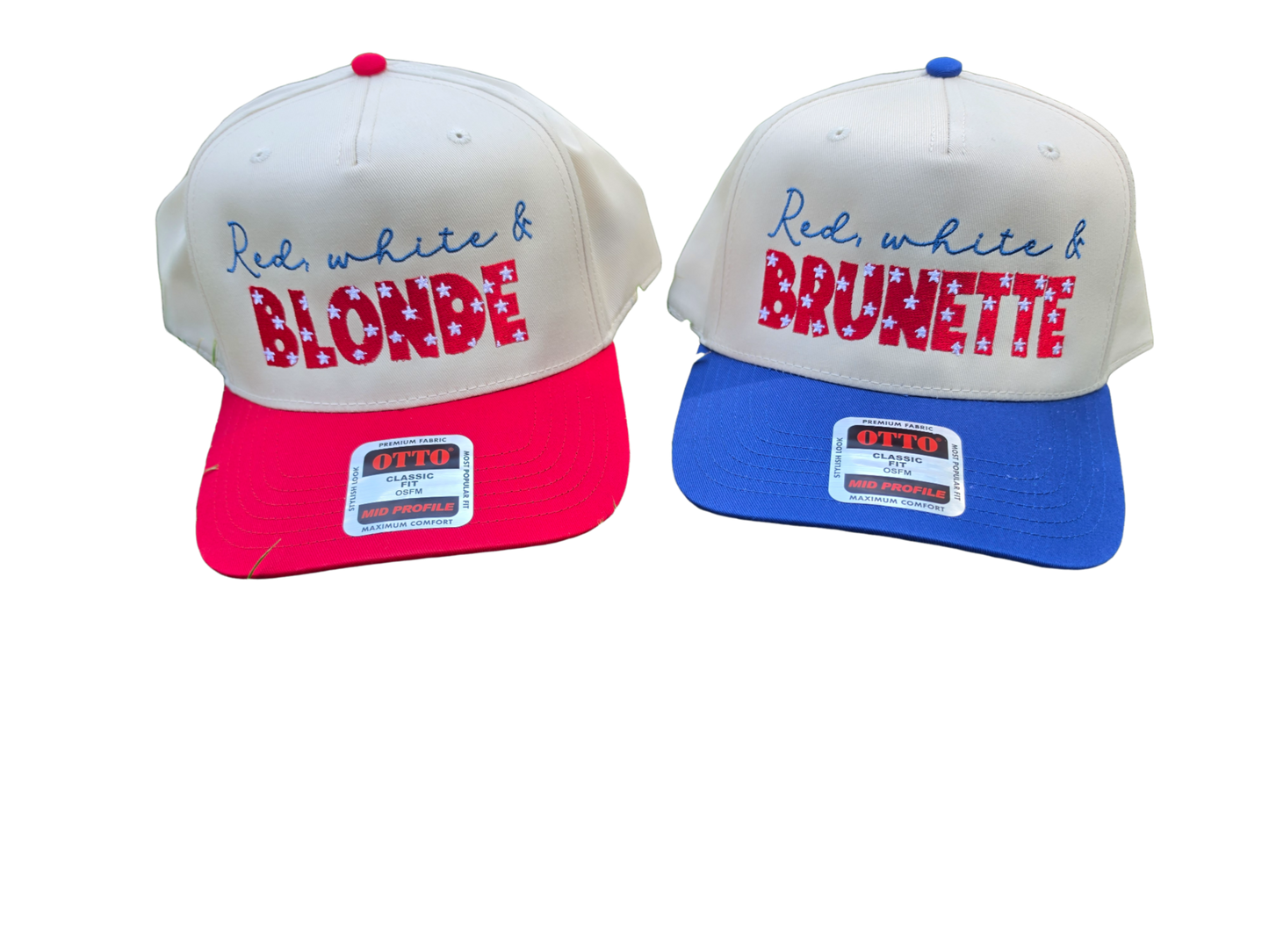 Embroidered Red White and Blonde/Brunette Otto Hat