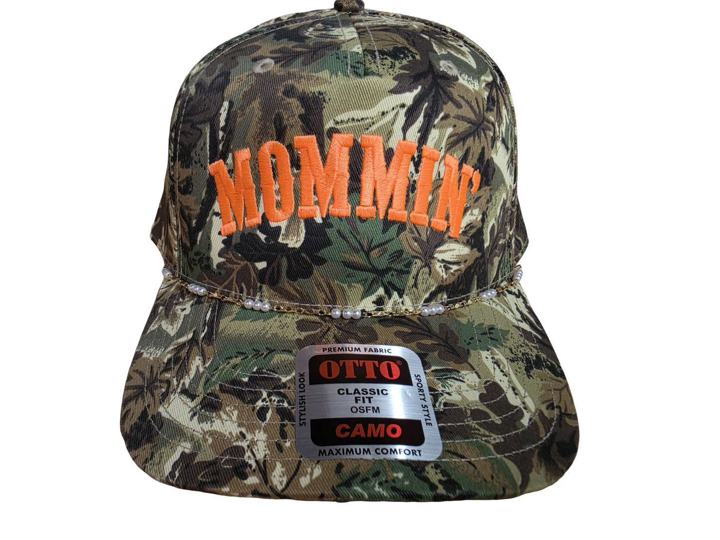 Embroidered Camo & Pearls Mommin' OTTO Hat