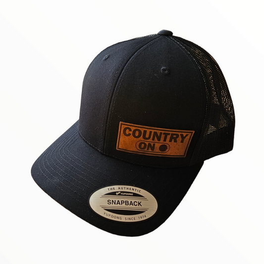 Country On Side Leatherette Patch Snapback Hat (Black, Camo, Pink)