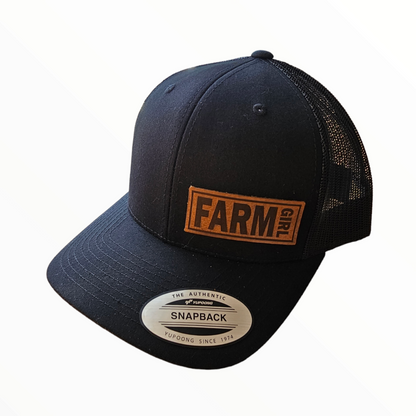 Farm Girl Side Leatherette Patch Snapback Hat (Black, Camo, Pink)