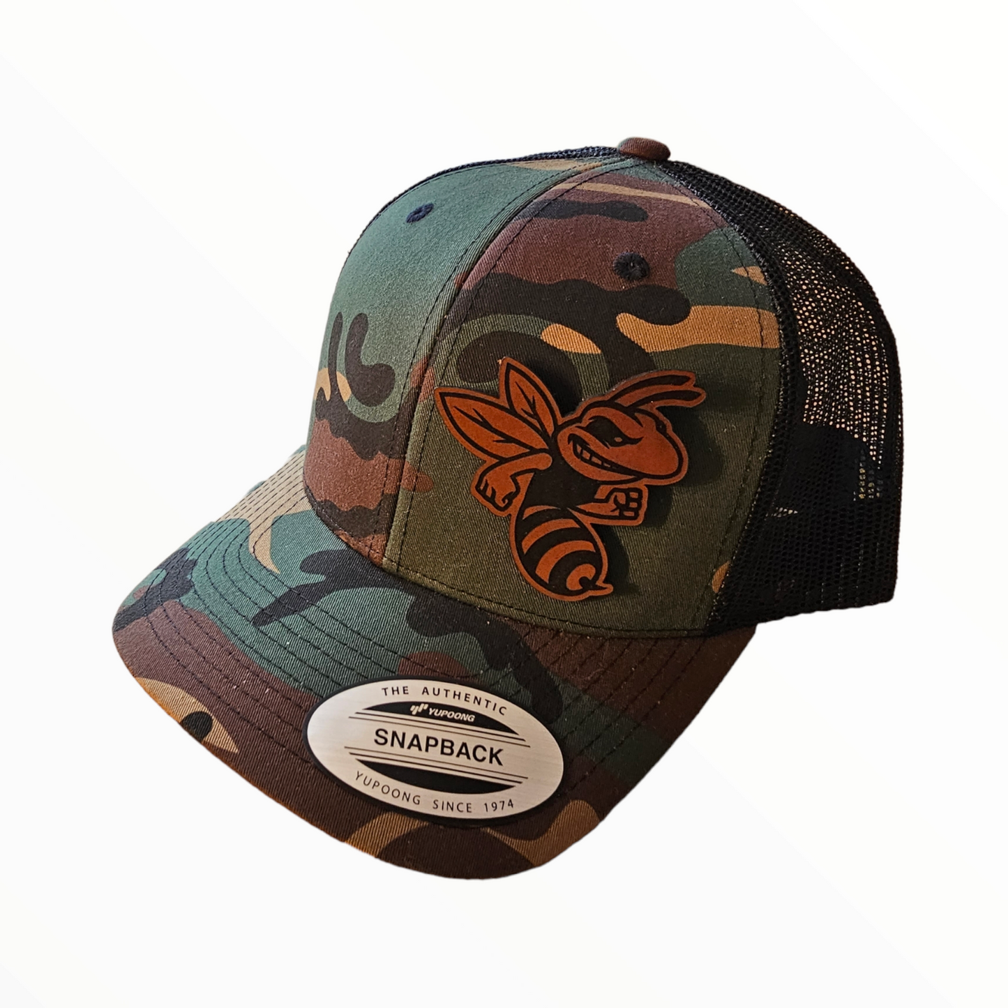 Hornets Leather Side Patch Snapback Hat (Black, Camo, Pink)