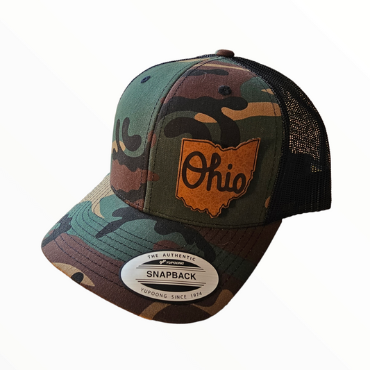 Ohio Side Leatherette Patch Snapback Hat (Black, Camo, Pink)