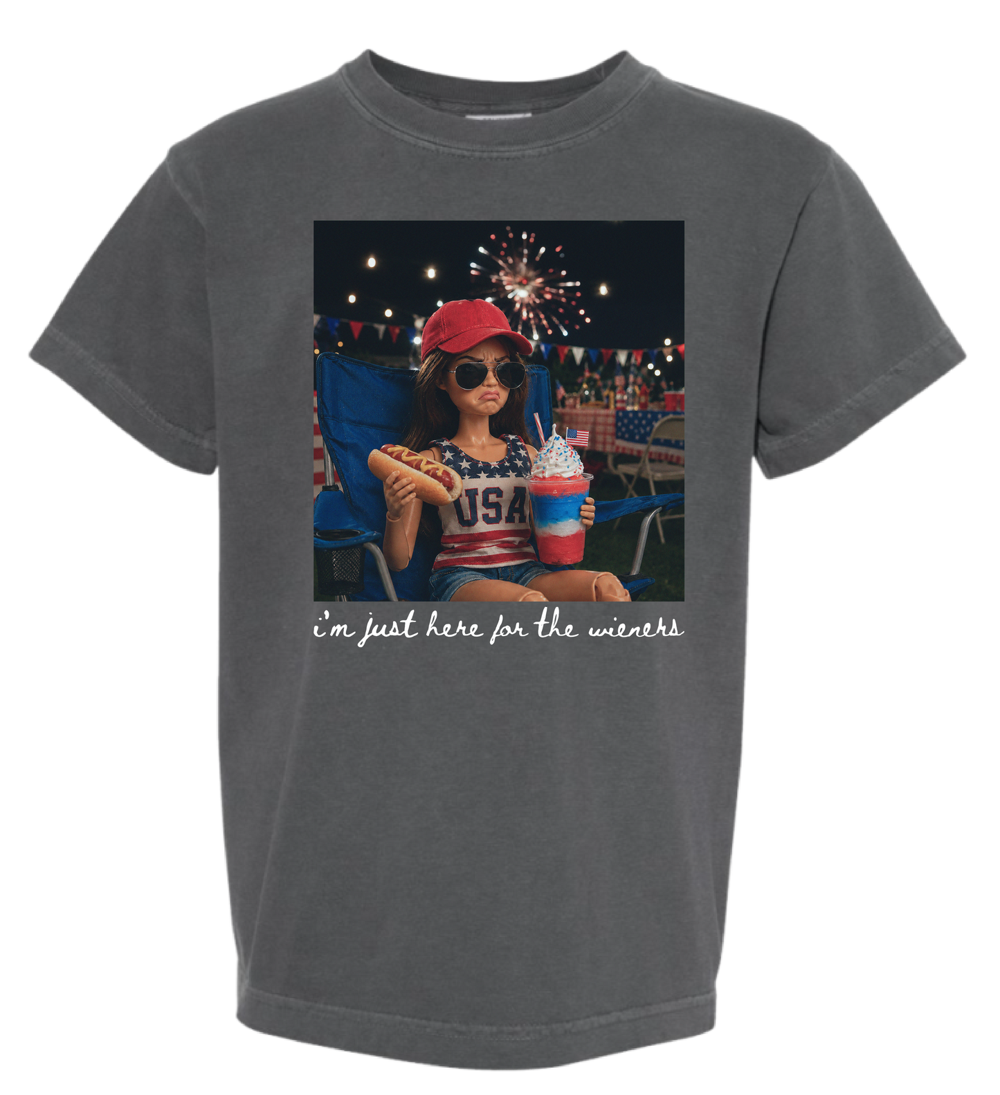 Just Here For The Weiners 4th of July Comfort Colors Tee