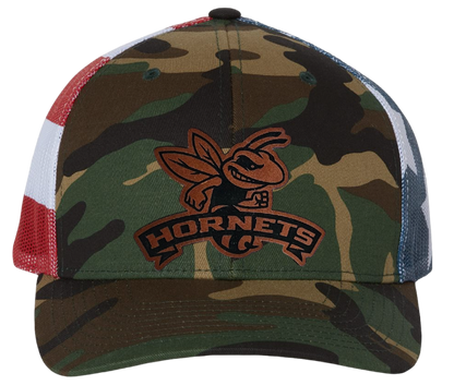 Hornets Leather Patch Camo Flag Richardson Snapback Hat