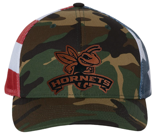 Hornets Leather Patch Camo Flag Richardson Snapback Hat