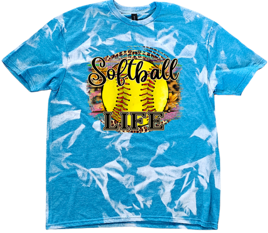 Softball Life Tie Dye Bleach Tee