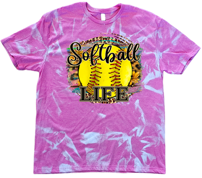 Softball Life Tie Dye Bleach Tee