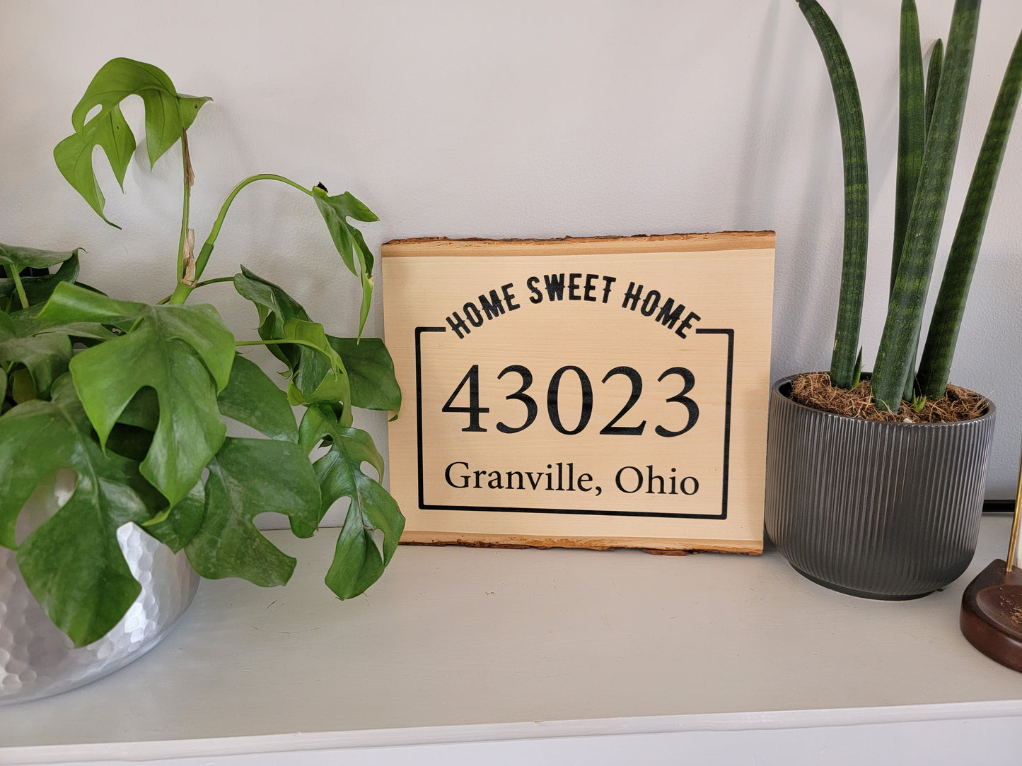 Home Sweet Home Zip/City/State Live Edge Wood Sign