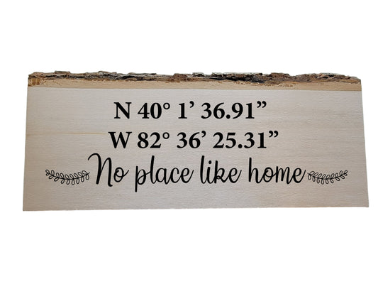 Latitude/Longitude Live Edge Wood Sign 12x5